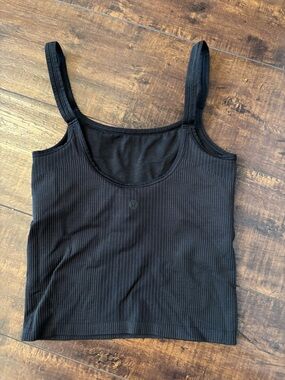 lululemon athletica Ebb Black Ribbed Tank Top - Classic Scoop Neck - CROPPED